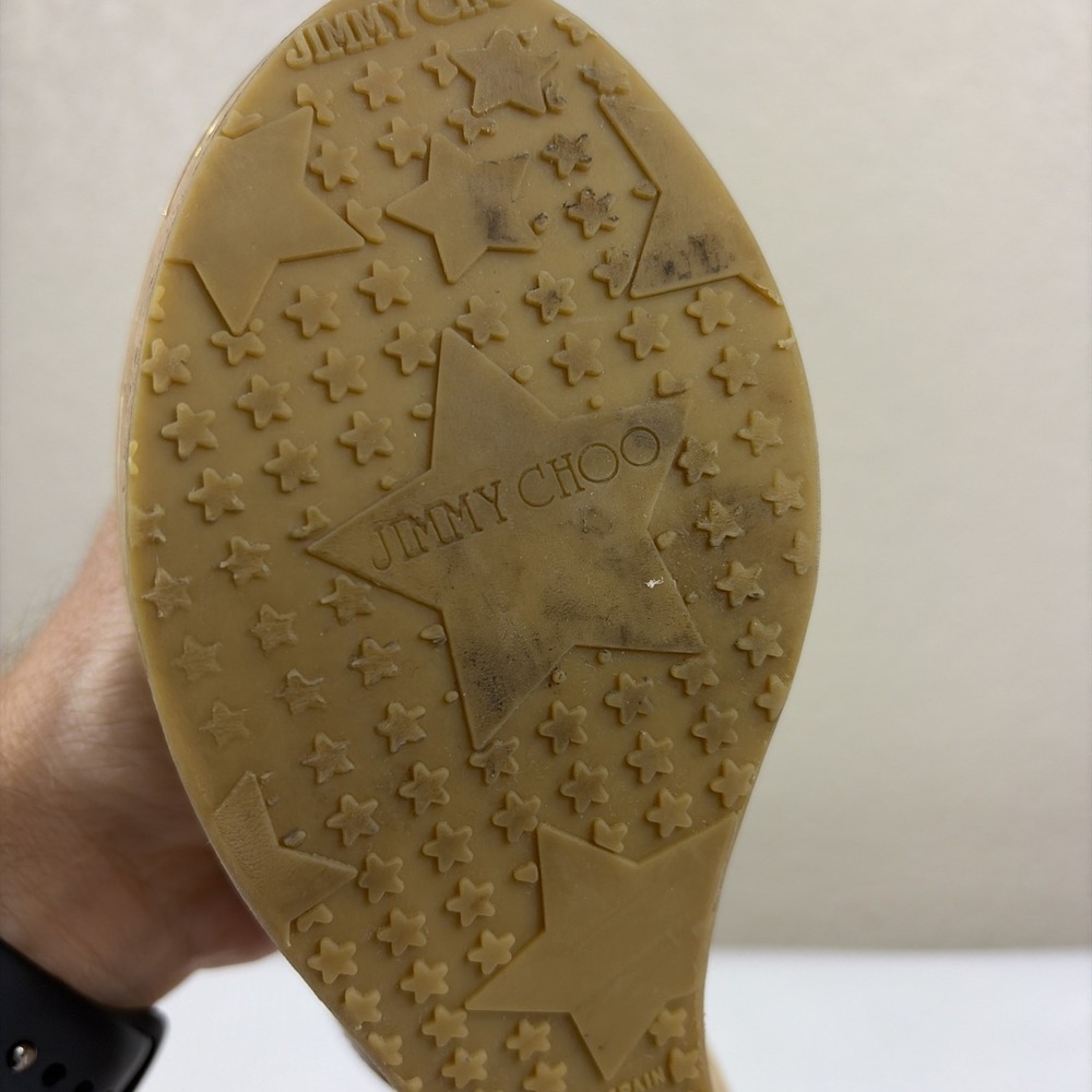 Jimmy Choo Pathos patent leather thong slip-on cork wedge sandals woman 37.5 - Picture 7 of 9